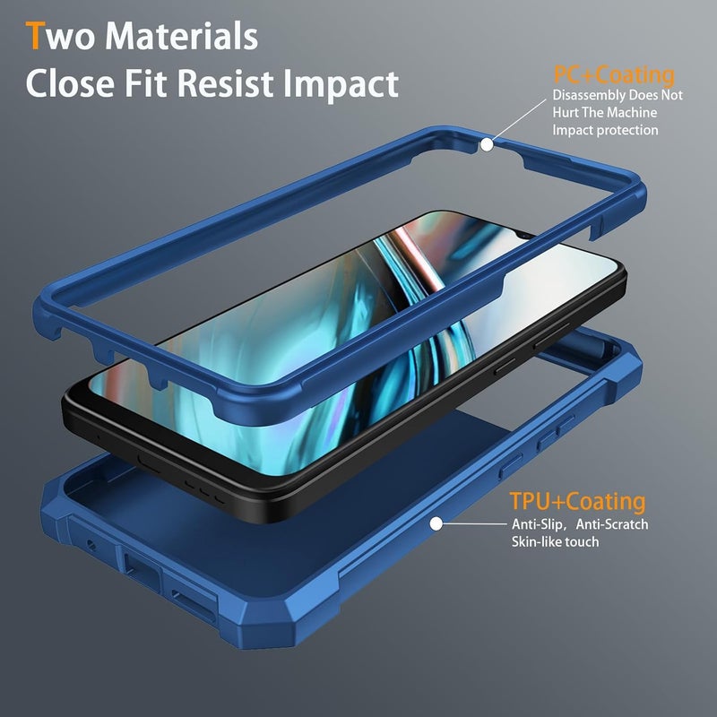 Mocotto for BLU View 5 Phone Case with Tempered Glass Screen Protector,Slim Soft Silicone Full-Body Protective Case for BLU View 5 (Blue) - Image 3